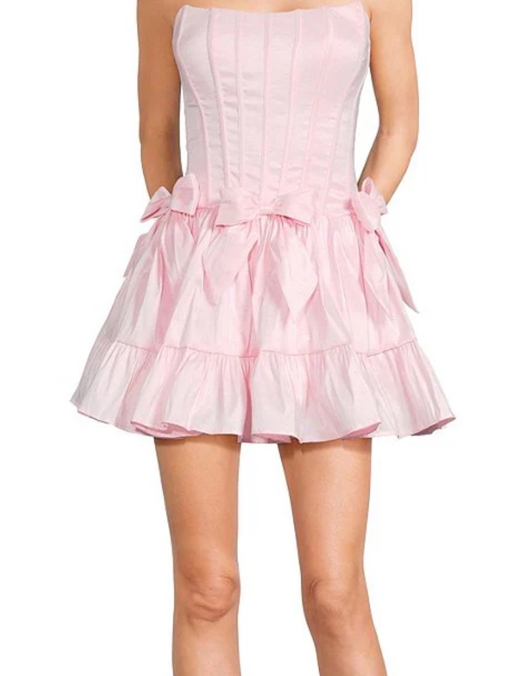 B Darlin Light Pink Strapless Mini Dress with Bow Accents